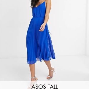ASOS DESIGN pleated cami midi dress with drawstring waist in colbalt